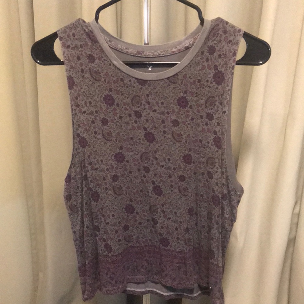 American Eagle Grey and Purple Floral Tank